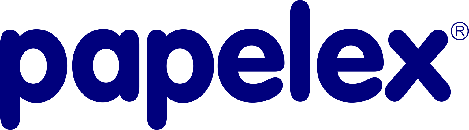Logotipo da Papellex em azul escuro.